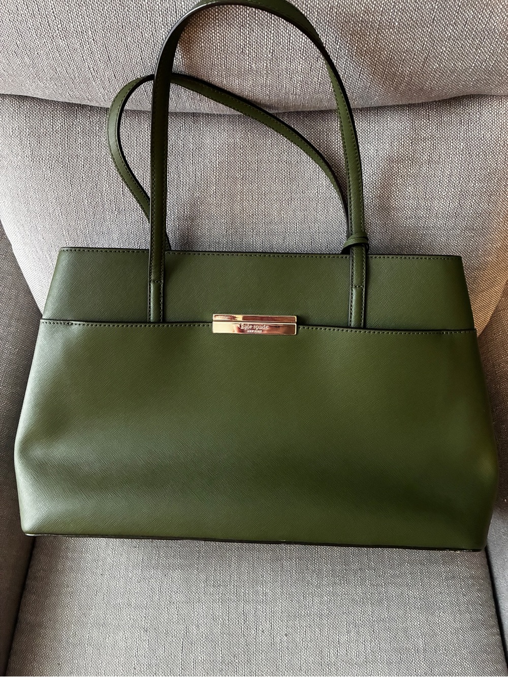 kate spade Olive Green Saffiano Tote with Gold Plaque